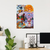 水の色の絵画ファンタジーエロス乗りライオネス ポスター (ホームオフィス)
