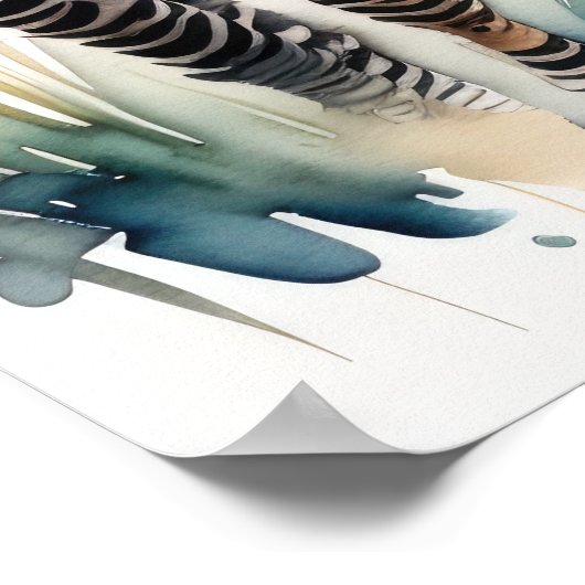 水の色の絵画ママとベビーゼブラ5:4 ポスター (角)