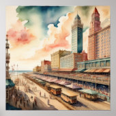 水の色の絵画ヴィンテージショアリンボードウォーク ポスター (正面)