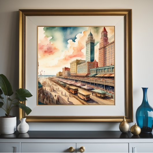 水の色の絵画ヴィンテージショアリンボードウォーク ポスター