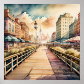 水の色の絵画ヴィンテージショアリンボードウォーク ポスター (正面)