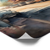 水の色の絵画ヴィンテージスモールタウン通り ポスター (角)