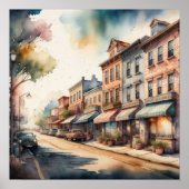 水の色の絵画ヴィンテージスモールタウン通り ポスター (正面)