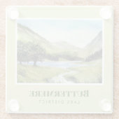 水の色の絵画風景バターミア湖 ガラスコースター (裏面)