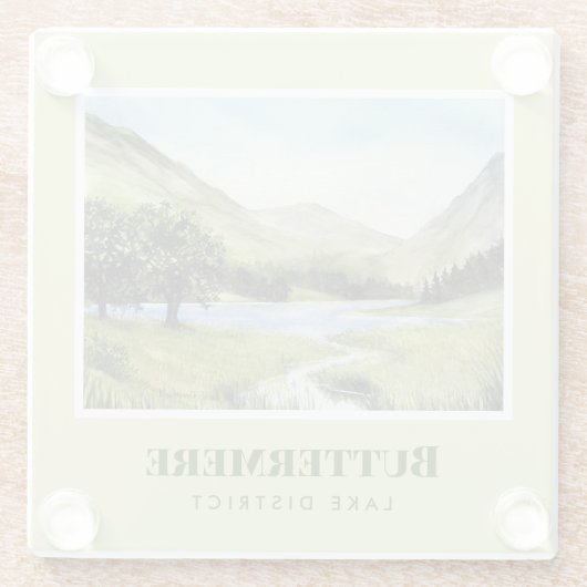 水の色の絵画風景バターミア湖 ガラスコースター (裏面)