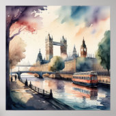 水の色の絵画Cityscape London England ポスター (正面)