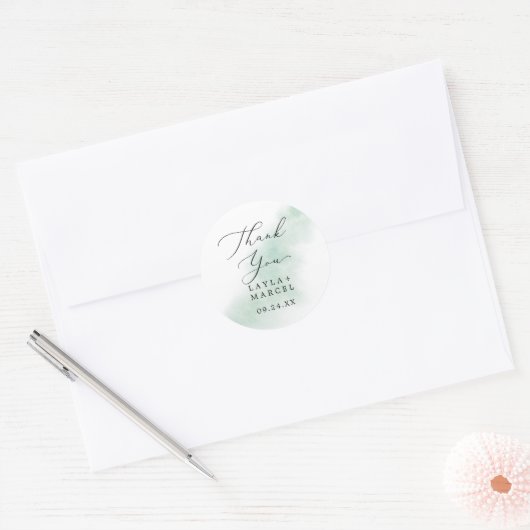 水の色の緑ありがとう結婚式の引き出物シール ラウンドシール (封筒)