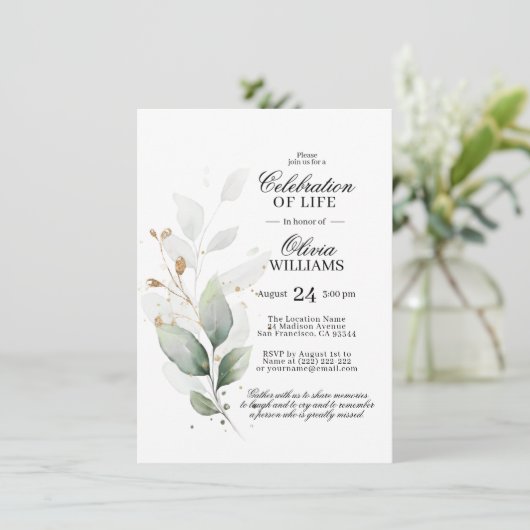 水の色の緑のお祝いの生活招待状 招待状 (スタンド正面)