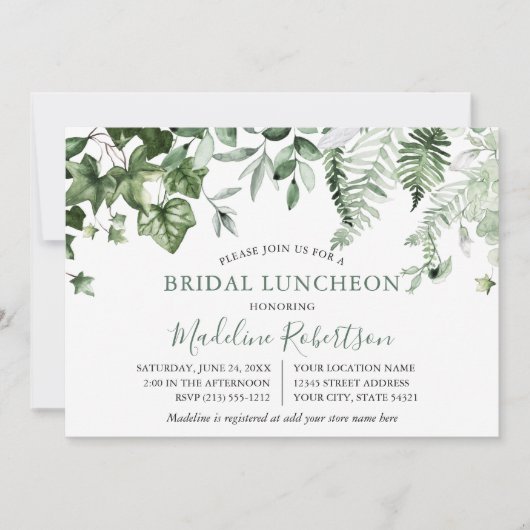 水の色の緑のアイビーシダのセージ緑のランチョン 招待状 (正面)