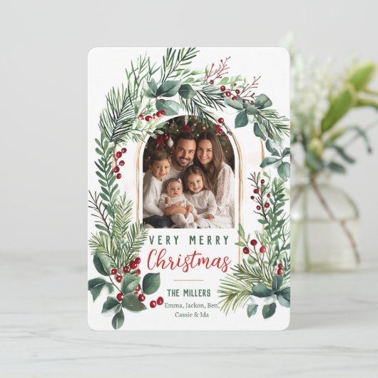 水の色の緑のアーチクリスマスフォト シーズンカード (スタンド正面)