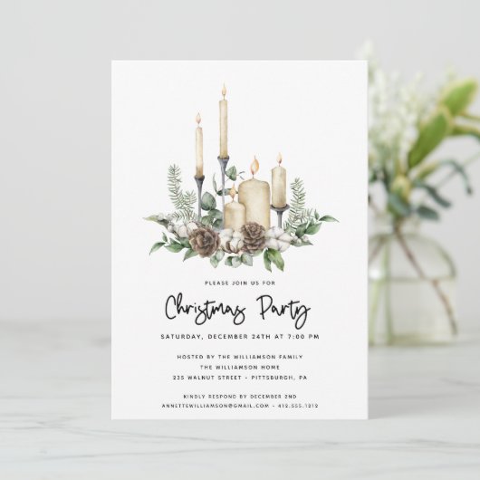 水の色の緑のキャンドルクリスマスパーティー招待状 (スタンド正面)