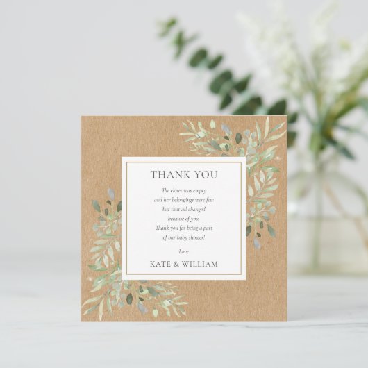 水の色の緑のクラフト素朴赤ちゃんシャワー詩 サンキューカード (スタンド正面)