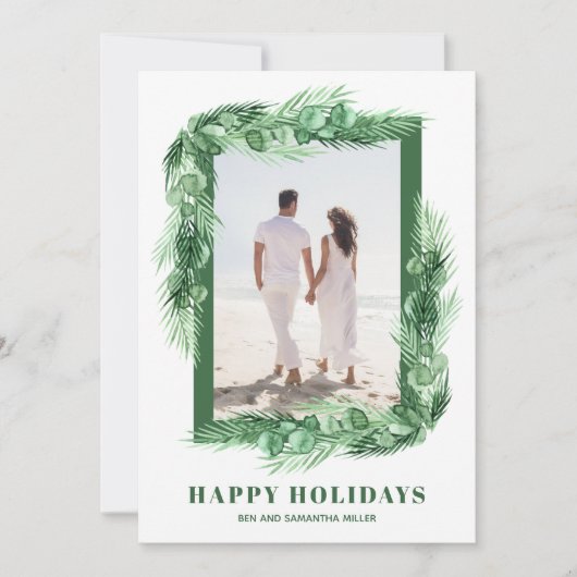 水の色の緑のクリスマスフォト シーズンカード (正面)