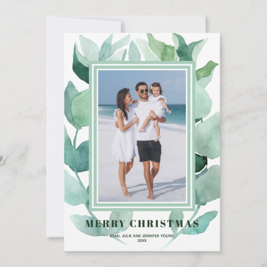 水の色の緑のクリスマスフォト シーズンカード (正面)