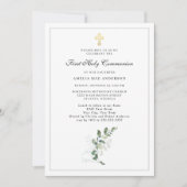 水の色の緑のクロス最初の聖餐式 招待状 (正面)