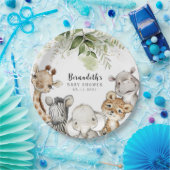 水の色の緑のサファリ動物のベビーシャワー ペーパープレート (パーティー)