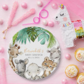 水の色の緑のサファリ動物のベビーシャワー ペーパープレート (パーティー)