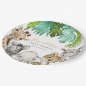 水の色の緑のサファリ動物のベビーシャワー ペーパープレート (アングル)