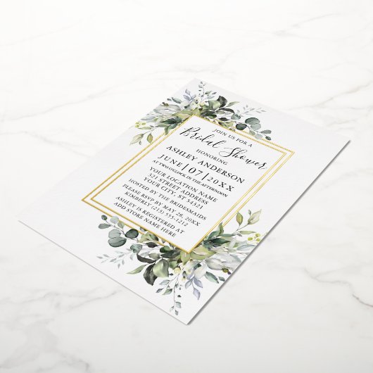 水の色の緑のシャワーセージ緑2フレーム金ゴールド 箔招待状 (回転した状態)