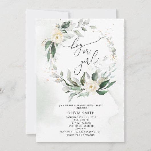 水の色の緑のジェンダーが招待を明らかにする 招待状 (正面)