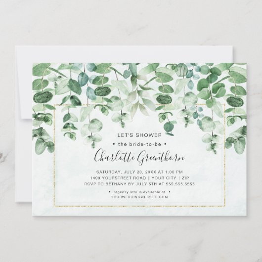 水の色の緑のドロップブライダルシャワー招待 招待状 (正面)