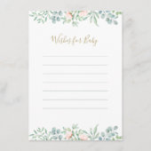 水の色の緑のフローラは赤ちゃんのシャワーを願う アドバイスカード (正面)