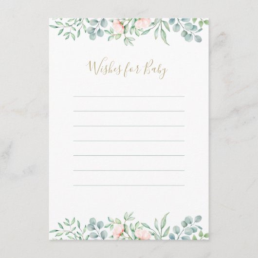 水の色の緑のフローラは赤ちゃんのシャワーを願う アドバイスカード (正面)