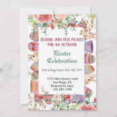 水の色の緑のフローラバニーイースターエッグフレーム 招待状 (正面)
