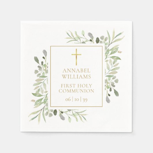 水の色の緑のフローラ最初の聖餐式 スタンダードカクテルナプキン (正面)