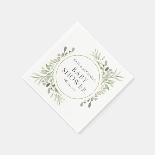 水の色の緑のフローラ赤ちゃんシャワー スタンダードカクテルナプキン (角)