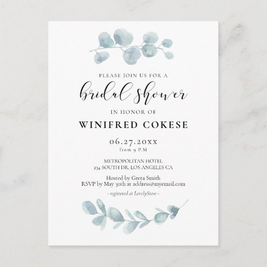 水の色の緑のブライダルシャワーの招待 ポストカード (正面)