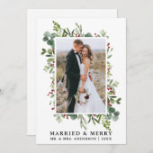 水の色の緑のベリー結婚した&メリー シーズンカード (正面/裏面)
