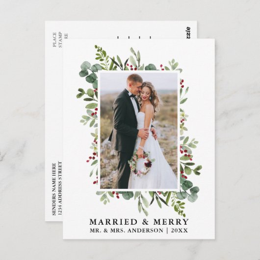 水の色の緑のベリー結婚した&メリー ポストカード (正面/裏面)