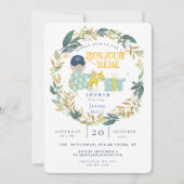 水の色の緑のボンジュールボーイベビーシャワー 招待状 (正面)