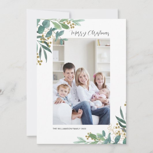 水の色の緑のメリークリスマスフォト シーズンカード (正面)