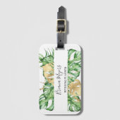 水の色の緑のヤシの葉金ゴールドトロピカル ラゲッジタグ (正面縦)