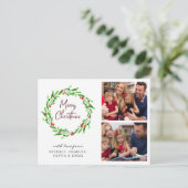水の色の緑のリースクリスマスフォトホリデー ポストカード (スタンド正面)