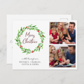 水の色の緑のリースクリスマスフォトホリデー ポストカード (正面/裏面)