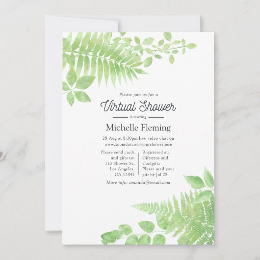 水の色の緑の仮想ベビーシャワー 招待状 (正面)