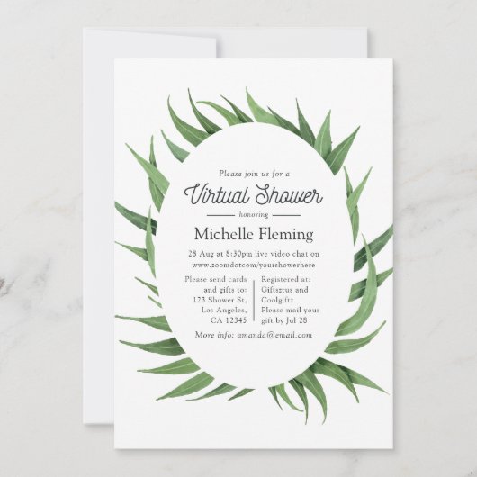 水の色の緑の仮想ベビーシャワー 招待状 (正面)