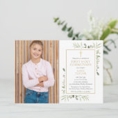 水の色の緑の写真最初の聖餐式 招待状 (スタンド正面)