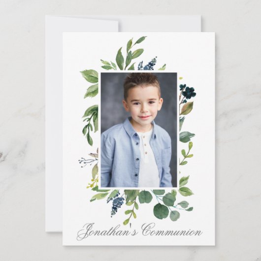 水の色の緑の写真聖なる聖餐式シルバー 招待状 (正面)