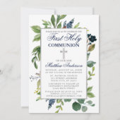 水の色の緑の写真聖なる聖餐式シルバー 招待状 (裏面)