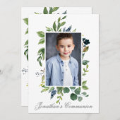 水の色の緑の写真聖なる聖餐式シルバー 招待状 (正面/裏面)