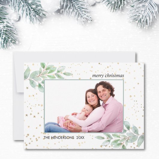 水の色の緑の写真金ゴールドスタークリスマス シーズンカード