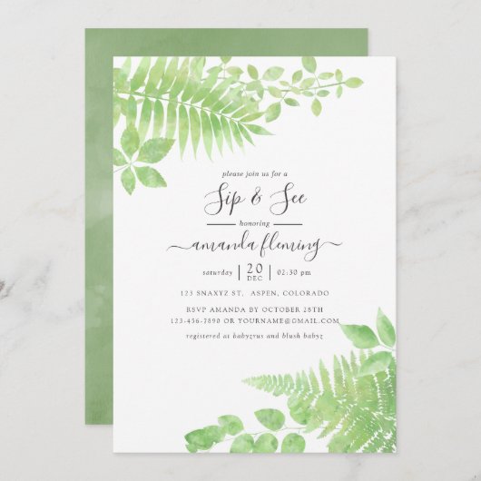 水の色の緑の園区と参照 招待状 (正面/裏面)