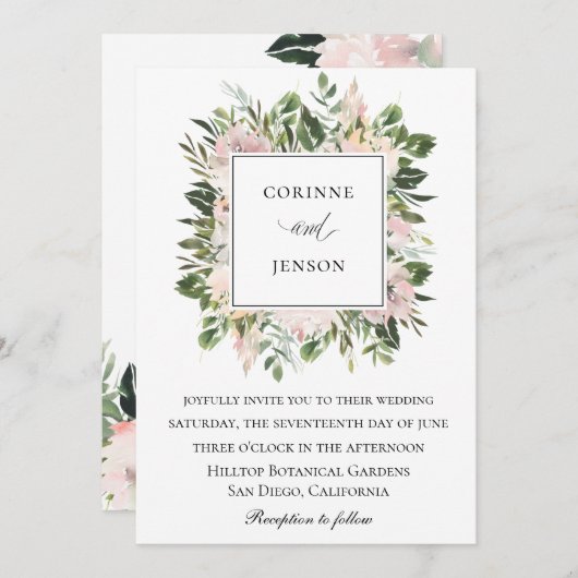 水の色の緑の塵のフローラ結婚ズ 招待状 (正面/裏面)