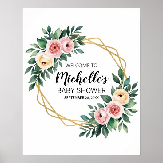 水の色の緑の女の子の赤ちゃんシャワー歓迎のサイン ポスター (正面)