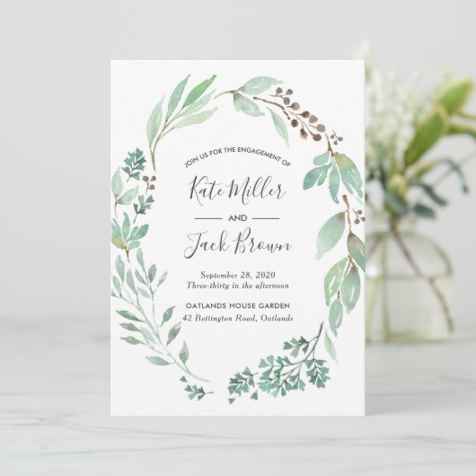 水の色の緑の婚約パーティ 招待状 (スタンド正面)