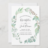 水の色の緑の婚約パーティ 招待状 (正面)